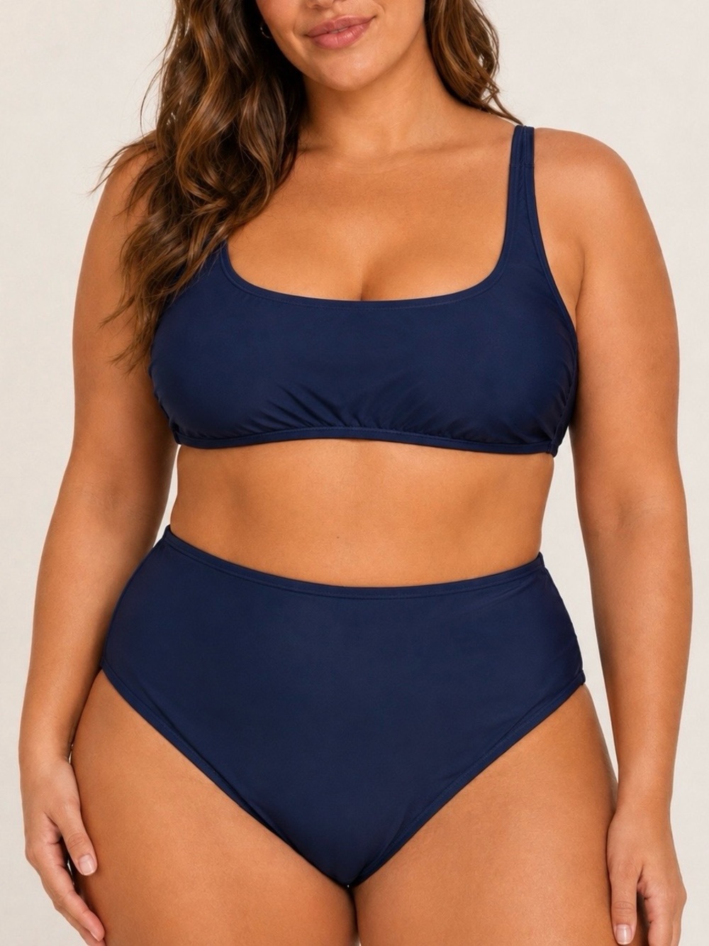 J. Crew SET Navy Scoop-Neck Bikini with High-Waist Bottoms